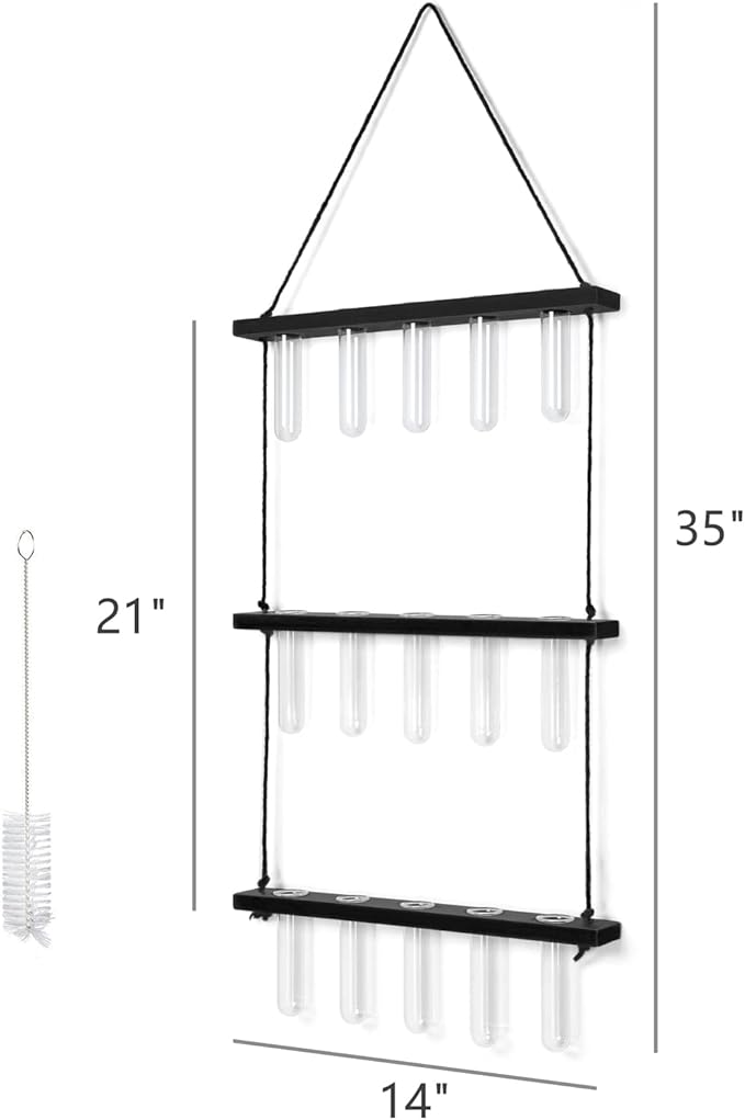 Mkono 3 Tiered Wall Hanging Plant Terrarium with Wooden Stand Mini Test Tube Flower Vase Glass Planter for Hydroponic Plant Cutting Home Garden Office Decor Gift Mkono