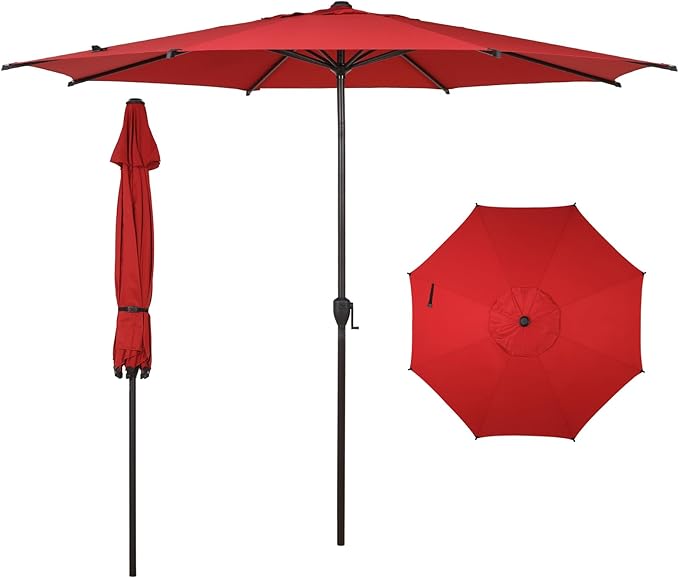 Abba Patio 11FT Lyon Outdoor Patio Umbrella Outdoor Table Umbrella with Push Button Tilt and Crank Market Umbrella 8 Sturdy Ribs UV Protection Waterproof for Garden Deck Backyard Pool Dark Red AbbaPatio