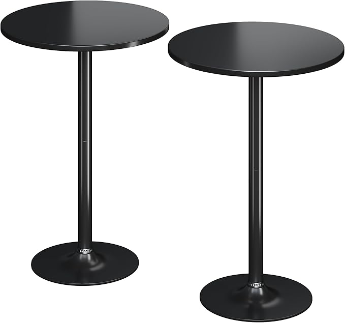 Flamaker Round Bistro Pub Table Modern Style Metal Base MDF Top Cocktail Bar Table Counter Bar Height for Pub, Dining Room, Party (2, Full Black) Flamaker
