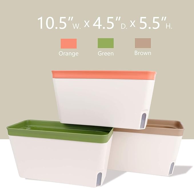 OurWarm Windowsill Herb Planter Box Indoor Set of 3, 10.5 Inch Self Watering Planter Pots with Visual Water Level Window, Modern Plastic Plant Pots for Herbs, Vegetables, Succulents Plants OurWarm