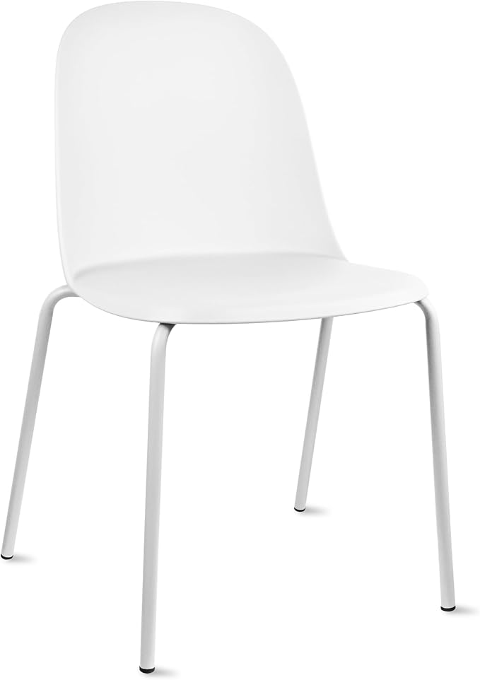2xhome Modern Stackable Armless Dining Chair | Plastic Shell Seat with Metal Legs | Indoor or Outdoor Use | Home Kitchen Patio (1, White, No Padding) 2xhome