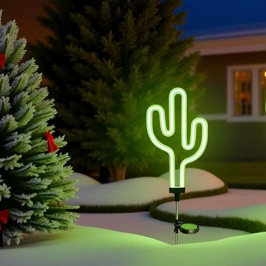 Solar Garden Stake Lights, Waterproof Landscape Light, Solar Landscape Path Lights, Neon Lights, Outdoor Decor for Garden, Yard, Lawn, Pathway, Patio, Backyard (Cactus) RechargeableLEDWorkLights