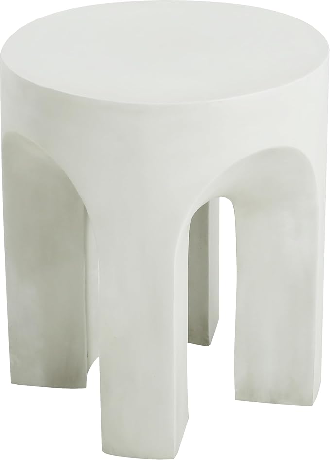 Christopher Knight Home Ottilie Outdoor Side Table, Lightweight Concrete Garden Stool with Four Legs Shaped, Decorative Accent Table Patio End Table for Patio Balcony Beach Pool Side, Antique White ChristopherKnightHome