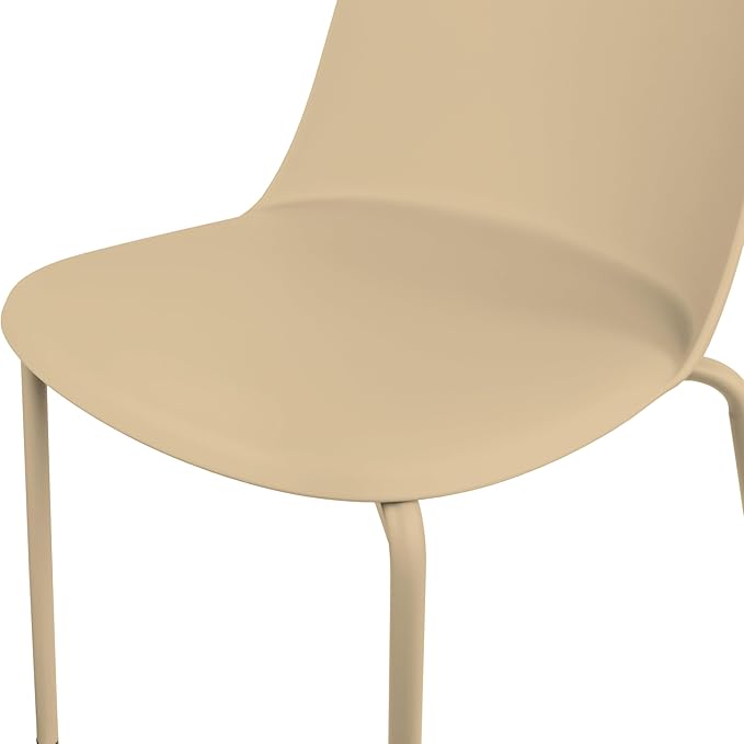2xhome Set of 2 Modern Stackable Armless Dining Chairs | Plastic Shell Seat with Metal Legs | Indoor or Outdoor Use | Home Kitchen Patio, Beige 2xhome