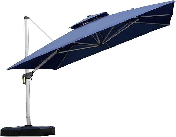 PURPLE LEAF 11 Feet Double Top Deluxe Square Patio Umbrella Offset Hanging Umbrella Cantilever Outdoor Market Umbrella Garden, Navy Blue PURPLELEAF