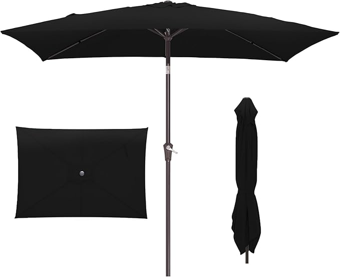 JEAREY 6.5x10 ft Rectangular Patio Umbrellas Rectangle Outdoor Umbrella with Push Button Tilt and Crank, Market Table Umbrella 6 Sturdy Ribs UV Protection for Poolside Garden Backyard Deck, Black JEAREYOutdoorsCollection