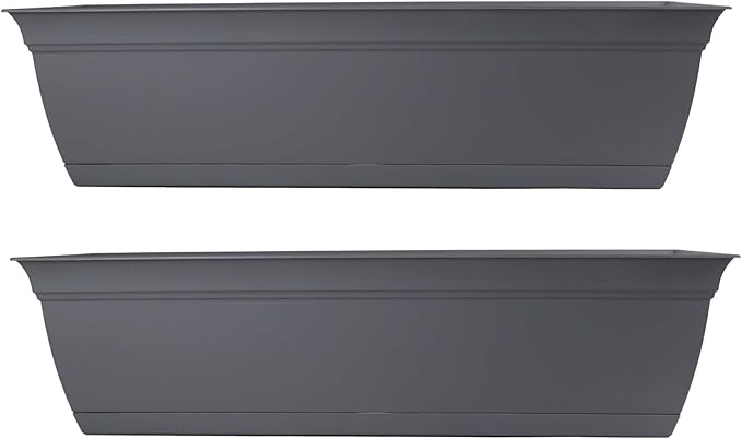The HC Companies 24 Inch Eclipse Window Planter Box with Drainage Holes & Attached Saucer, Lightweight UV-Resistant Plastic Indoor Outdoor Planters, 2-Pack Flower Box for Garden Home Decor, Warm Gray TheHCCompanies