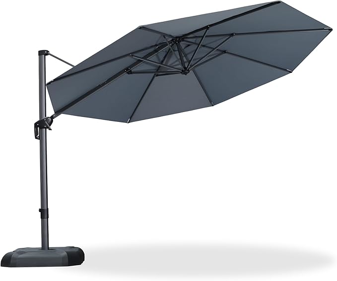 PURPLE LEAF 11 Feet Patio Umbrella Outdoor Cantilever Round Umbrella Aluminum Offset Umbrella with 360-degree Rotation for Garden Deck Pool Patio Light Grey PURPLELEAF