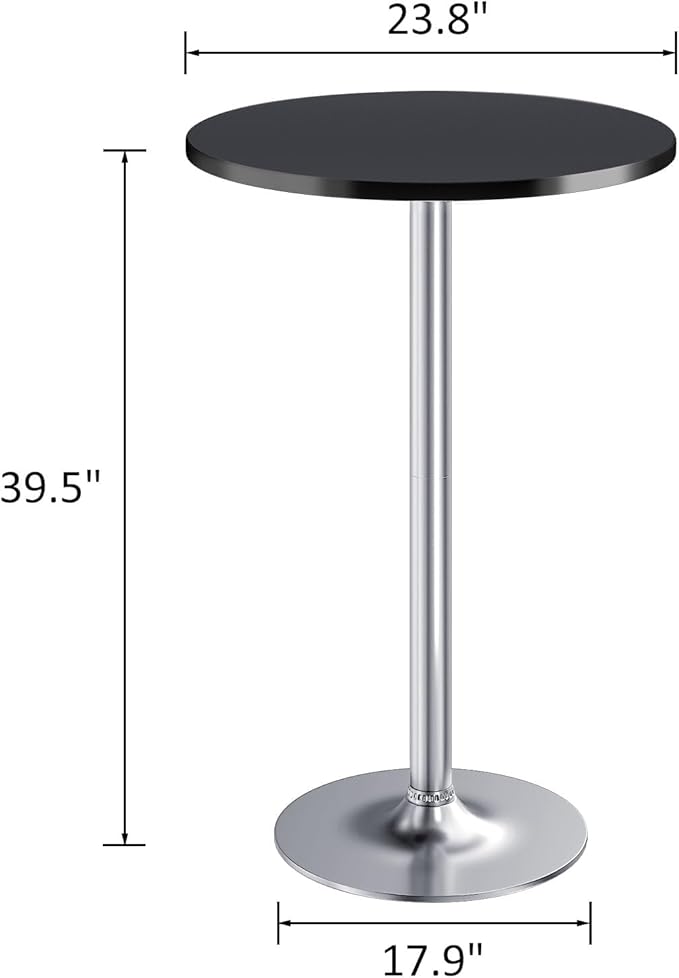 Furmax Bistro Pub Table Round Bar Height Cocktail Table for Home Bar, Small Round Bar Tables for Party, Dining Room, Living Room and Wedding, Metal Base MDF Top Obsidian, 40.6 Inch Height (1, Black-2) Furmax
