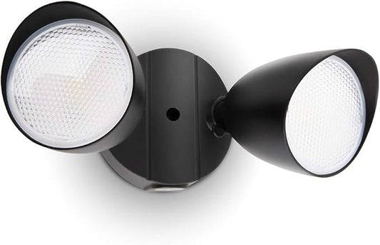 LUTEC 6222B-D2D 3500 Lumen 32 Watt Dusk to Dawn Dual-Head Flood Light Outdoor Waterproof Exterior Security Floodlight Light, Full Metal Design for Patio, Garden, Yard-Black LUTEC