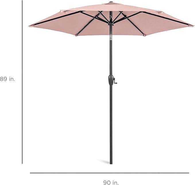 Best Choice Products 7.5ft Heavy-Duty Round Outdoor Market Table Patio Umbrella w/Steel Pole, Push Button Tilt, Easy Crank Lift - Rose Quartz BestChoiceProducts