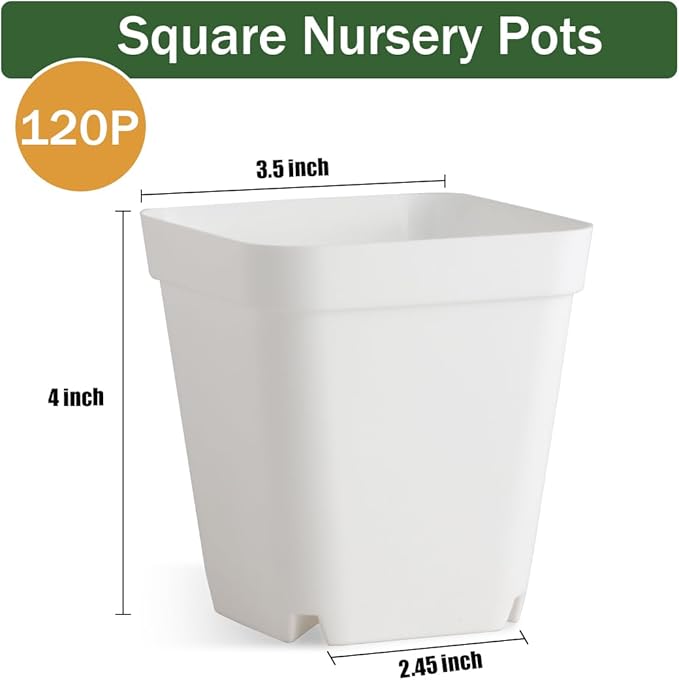 120 Pcs Nursery Pots 3.5 Inch, Plastic Seed Starting Pot with Drainage Holes, Small Sturdy Seedling pots for Planting, Cuttings (White) BTPLASTIK