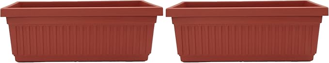 The HC Companies 18 Inch Venetian Rectangular Window Planter Box - Lightweight Plastic Indoor Outdoor Plant Pot with Drainage for Windowsill, Herbs, Flowers, Clay (Pack of 2) TheHCCompanies