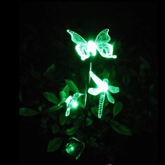 Solar Garden Stake Lights Hummingbird Butterfly and Dragonfly Multi-Color Changing Decorative Landscape Light for Garden Patio Lawn Yard Decorations OSALADI