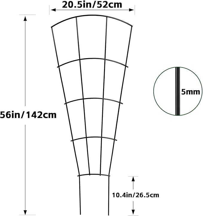 4 Pack 56'' Indoor Plant Trellis for Potted Plants Climbing Outdoor Metal Garden Trellis Houseplants Flowers Vine Ivy,Fan Shape, Black ThealynGardens