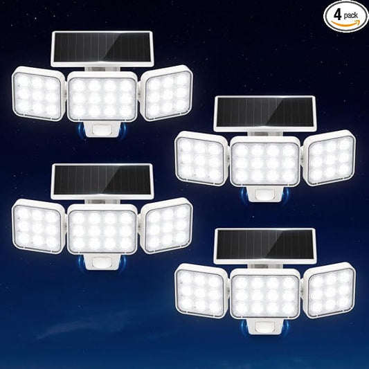 WdtPro Solar Lights Outdoor Motion Sensor 4Pack, 3500LM Bright Solar Flood Lights Outdoor, Adjustable & Upgrade Glass Panel, Wireless LED Solar Powered Security Spot Lights Waterproof for Yard-White WdtPro