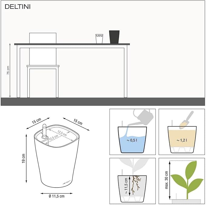 Lechuza 14900 Deltini Self-Watering Planter for Indoor and Outdoor Use, 6" x 6" x 7", White LECHUZA