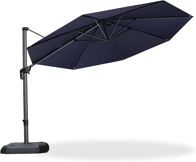 PURPLE LEAF 11 Feet Patio Umbrella Outdoor Cantilever Round Umbrella Aluminum Offset Umbrella with 360-degree Rotation for Garden Deck Pool Patio, Navy Blue PURPLELEAF