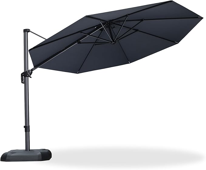 PURPLE LEAF 11 Feet Patio Umbrella Outdoor Cantilever Round Umbrella Aluminum Offset Umbrella with 360-degree Rotation for Garden Deck Pool Patio, Grey PURPLELEAF