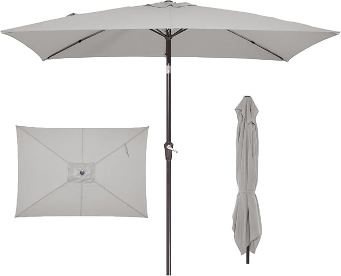 JEAREY 6.5x10 ft Rectangular Patio Umbrellas Rectangle Outdoor Umbrella with Push Button Tilt and Crank, Market Table Umbrella 6 Sturdy Ribs UV Protection for Poolside Garden Backyard Deck, Foggy Gray JEAREYOutdoorsCollection