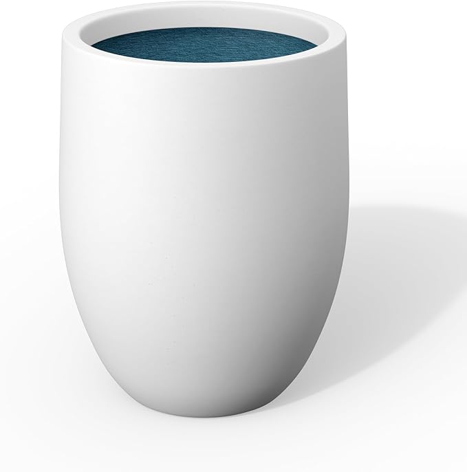 Kante 21.7 Inch Tall Concrete Planter, Large Indoor Outdoor Plant Pot with Drainage, Smooth White Finish with Painted Interior, Ideal for Porch, Home, Garden, Patio Kante