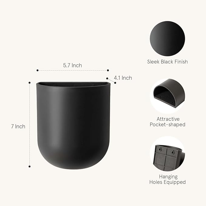 LA JOLIE MUSE Wall Hanging Planters for Indoor Plants，Hanging Flower Pots for Air Plants Succulent, Set of 2, 5.7L*4.1W*7H, Black LaJol%C3%ADeMuse