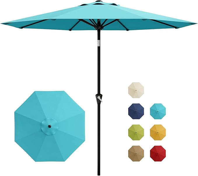 Garvee 10FT Patio Umbrella - Outdoor Table Umbrella with Smooth Crank Lift, Push Button Tilt and 8 Sturdy Ribs - Market Umbrella UV Protection Waterproof for Pool, Deck, Yard, Garden (Sky Blue) Garvee