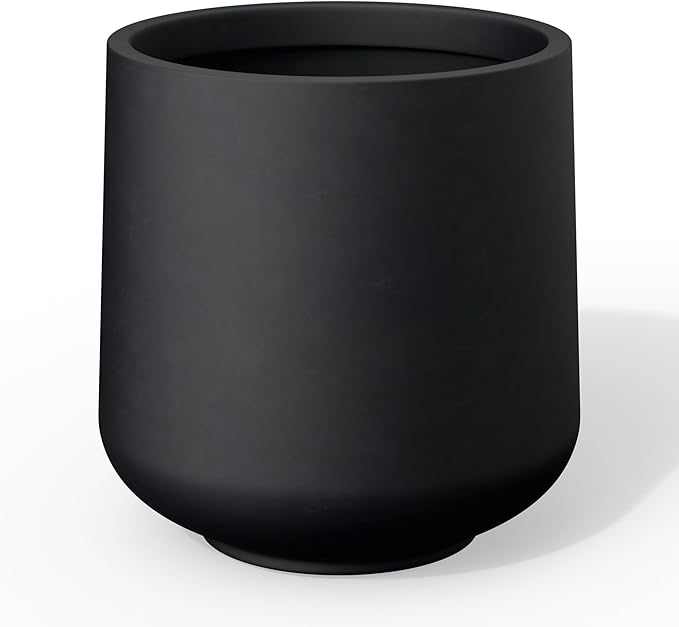 Kante 15.3" Dia Round Concrete Planter, Outdoor Indoor Large Plant Pots Containers with Drainage Hole and Rubber Plug for Home Garden Patio, Black Kante