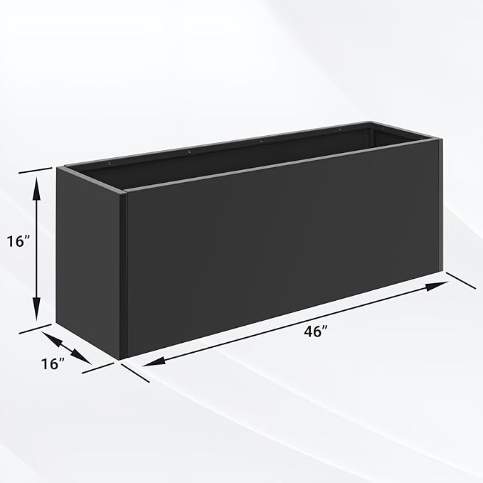 Metal Planter Box 46” x 16” x 16”, Tall Planter Box with Removable Insert Shelf, Black Steel Planter Heavy Duty for Porch, Garden, Patio, Yard Toriexon