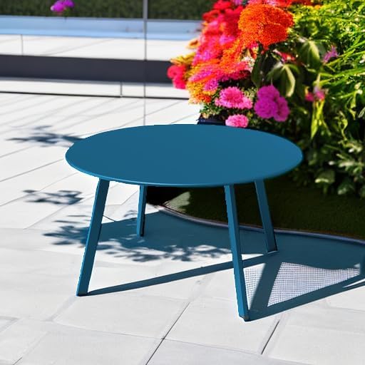 Grand patio 28-inch Round Steel Coffee Table, Outdoor Patio Side Table, Great for Backyard Patio Deck, Peacock Blue GrandPatio