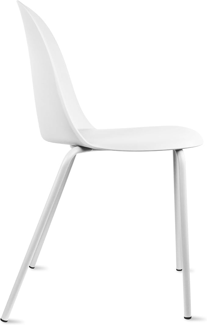 2xhome Modern Stackable Armless Dining Chair | Plastic Shell Seat with Metal Legs | Indoor or Outdoor Use | Home Kitchen Patio (2, White, No Padding) 2xhome