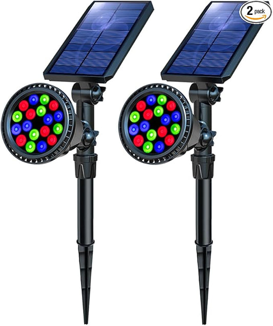 Solar Outdoor Lights, 9 Modes Color Changing 18 LED Halloween Solar Spot Lights Outdoor Waterproof Spotlight Landscape Light Solar Powered for Garden Yard Tree Flag Patio Christmas(2 Pack) OSORD