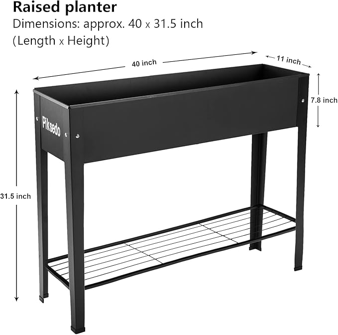 Piksedo Raised Garden Bed, Elevated Planter Metal Plant Box with Legs Standing Garden Stand Drainage Holes Frosted Black VEOAY