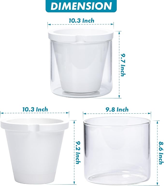 D'vine Dev 10 Inch Design Self Watering Planter for Indoor Plants, White Terracotta Pots with Cylinder Glass Cup, 37-X-D-2 DvineDevPlanterPotsandStand
