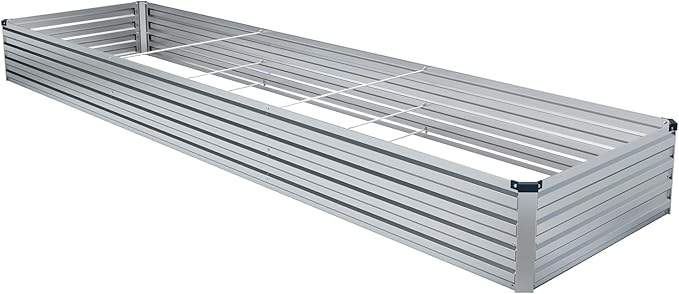 2 Pack 12x4x1FT Galvanized Raised Garden Bed Kit, Outdoor Metal Planter Box for Vegetables, Bottomless Rectangular Gardening Bed with Support Rods, Tool-Free Assembly, Silver Meberam