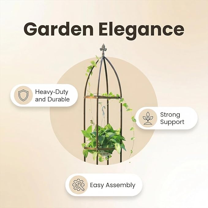 100% Metal Obelisk Garden Trellis 5.5 Feet Tall Sturdy Plant Support for Climbing Vines and Flowers Stands,1pc Upgrade (Bronze, Medium) LeJoy+Garden