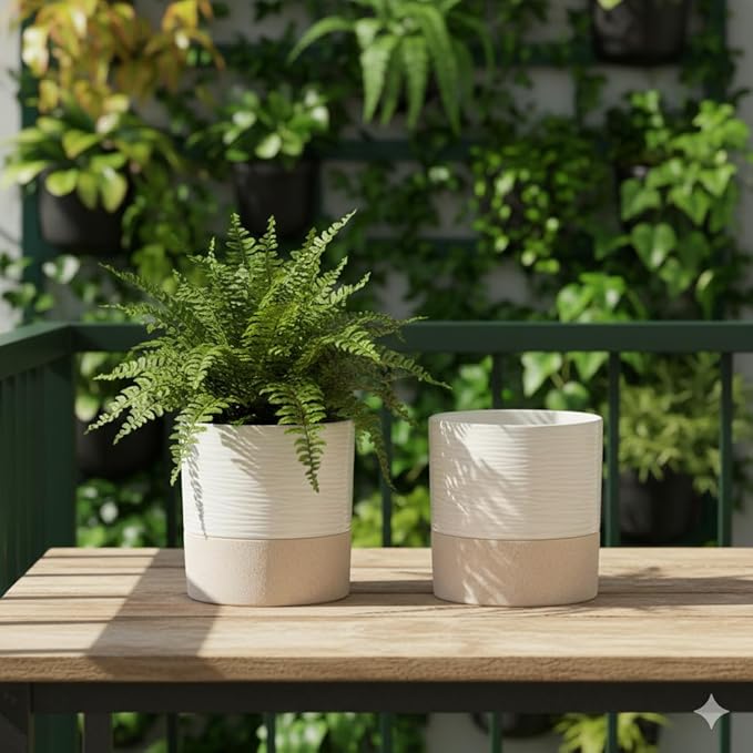Nihow Self Watering Plant Pot for Indoor Plants: 4.5 Inch Ceramic Planter with Drainage Hole & Water Storage Plus - Cylinder Flower Pot with Wick for Herbs -White & Brown (Set of 2) Nihow