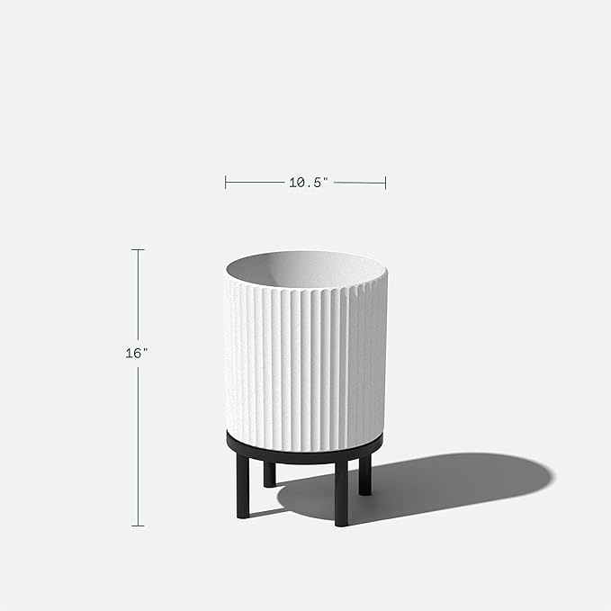 Veradek Demi Series Round Planter w/ Stand for Porch/Patio | Durable Plastic-Concrete & Wooden Stand | Modern Décor for Tall Plants, Flowers VeradekOutdoor