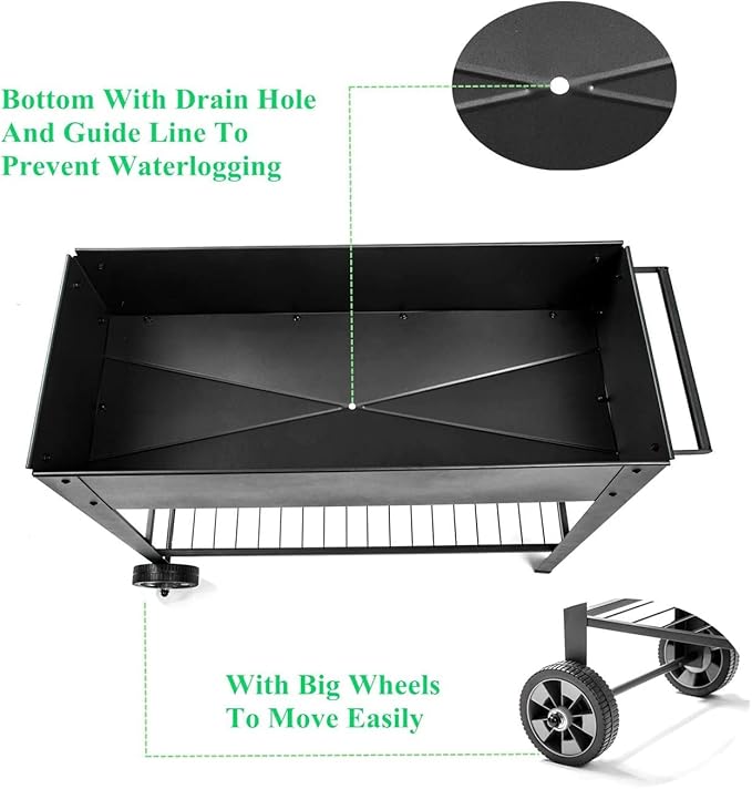 31.5" Tall Raised Garden Bed with Wheels, Extra 15.7" W Planter Box (400 lbs Loads) with Storage Shelf & Handle,Heavy Duty Metal Garden Planter for Vegetables, Herbs & Flowers, Patio & Balcony FOYUEE