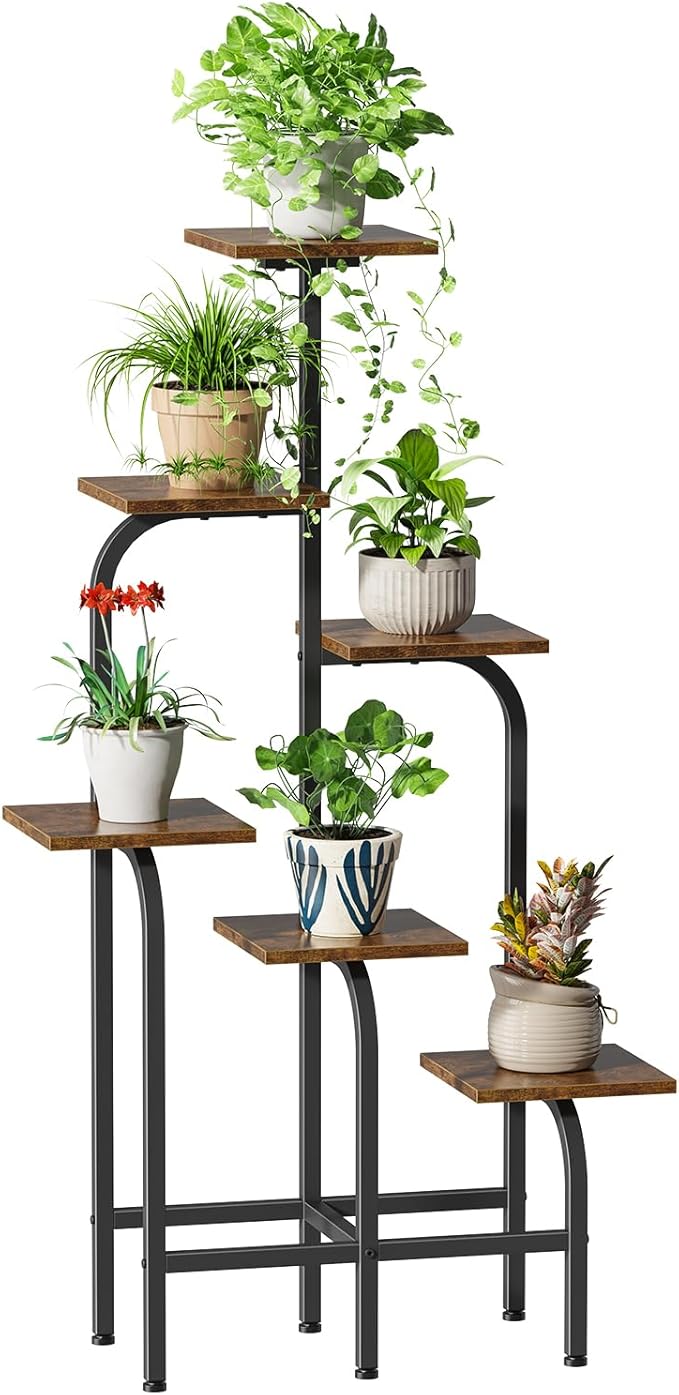 6 Tier Plant Stand Indoor, Plant Shelf for Multiple Plants, Flower Pot Holder Shelf, Planter Display Rack for Patio Garden Balcony Living Room Bedroom Decor, Rustic Brown Asgolion