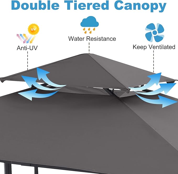 ABCCANOPY 8x5 Grill Gazebo - Outdoor BBQ Canopy Shelter with Led Light for Patio Backyard Grilling (Dark Grey) ABCCANOPY