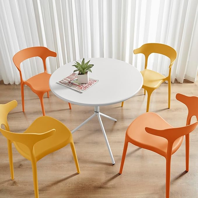 Modern Stackable Dining Chair Set, No Assembly, Plastic Chair, Patio Chair, Suitable for Indoor and Outdoor Cafes and Restaurants, Set of 4 (Orange) XDECO
