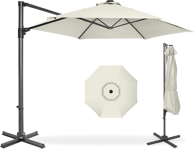 Best Choice Products 10ft Offset Cantilever Hanging Market Patio Umbrella, Smooth 360° Rotation, 8 Sturdy Ribs, Easy Adjustment - Ivory BestChoiceProducts