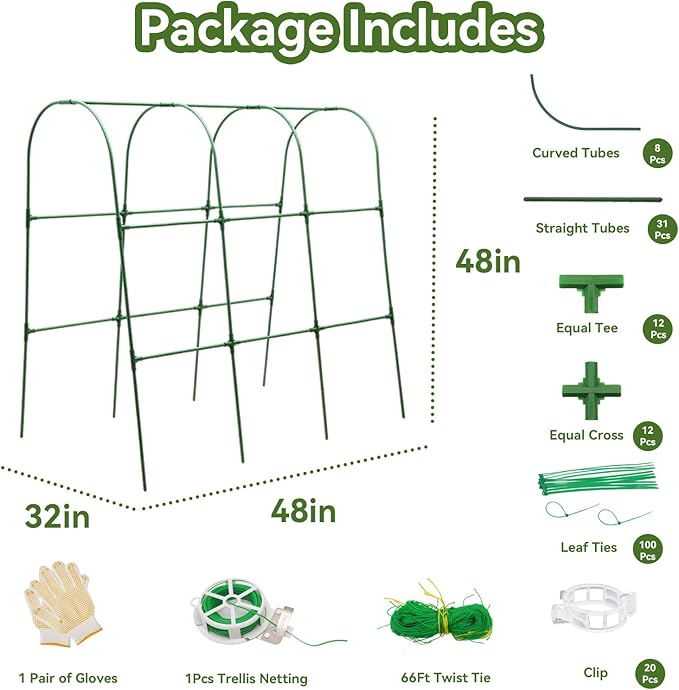 Cucumber Trellis for Raised Bed, U-Shape Garden Trellis for Climbing Plants Outdoor, Metal Arch Trellis for Vegetables, Plant Support for Tomato, Pea, Zucchini, Squash TOCCYARD