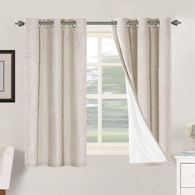 H.VERSAILTEX Primitive Linen Curtains 100% Blackout Curtain Drapes Burlap Curtains with White Thermal Insulated Liner, Grommet Top Drapes Living Room/Bedroom (2 Panels, 42 x 54 Inch, Natural) HVERSAILTEX