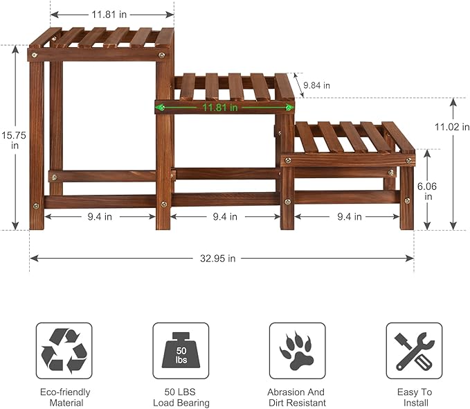 3 Tiers Plant Stand Indoor,Wood Plant Stands for Indoor Plants Multiple,Corner 3 Steps Ladder Plant Shelf High Low Flower Stand Planter Display Rack for Patio Balcony Living Room Jotboom