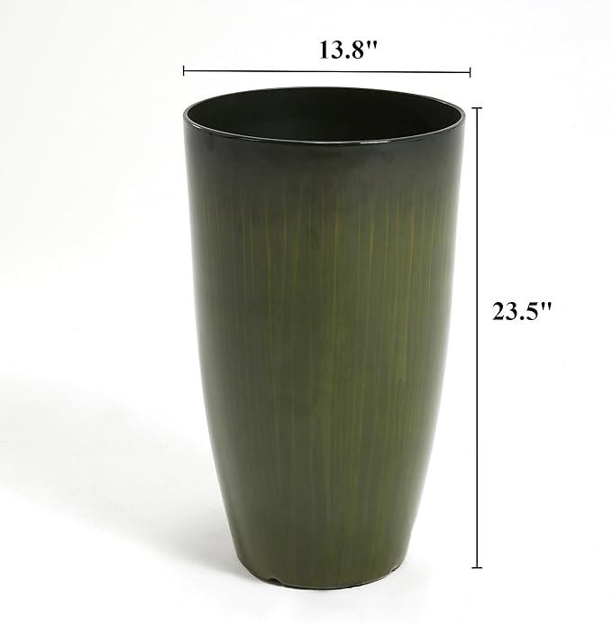 Worth Garden 23.5" H. Large Plastic Planters - Set of 2 Gradient Green Glossy Smooth Finish - Tall Plant Pots for Indoor & Outdoor Use - Decorative Lightweight Flower Pots for Front Porch, Patio, Deck WORTH