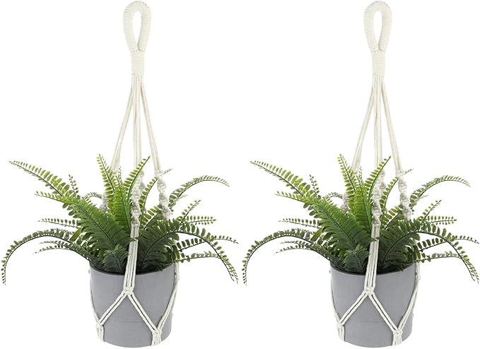 2 PCS Macrame Plant Hanger Indoor Hanging Plant Holder Hand-Woven Cotton Rope Flower Pot Basket with Metal Hook Rings Window Plant Hanger for Outdoor Hanging Pots Home Boho Decor, No Tassels, 23.6" Sliverdew