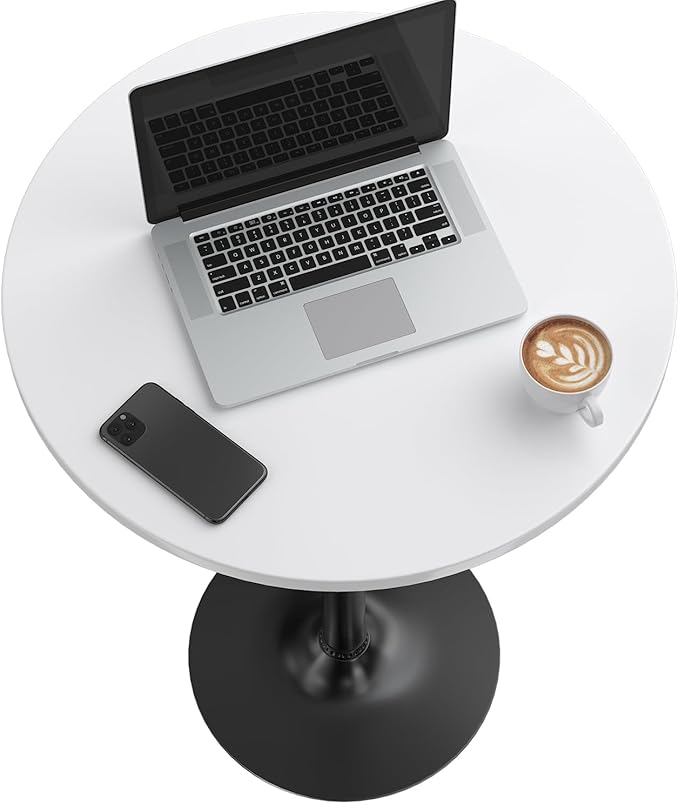 Furmax Bistro Pub Table Round Bar Height Cocktail Table for Home Bar, Small Round Bar Tables for Party, Dining Room, Living Room and Wedding, Metal Base MDF Top Obsidian, 40.6 Inch Height (4, White-1) Furmax