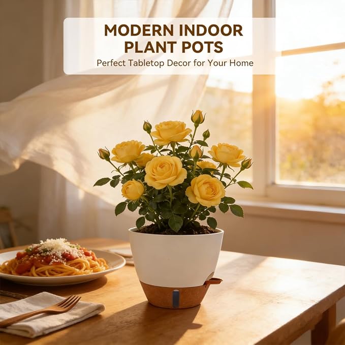 7/6.5/6/5.5/5 Inch Self Watering Pots, Plastic Flower Pots with Multi Mesh Drainage Holes and Deep Reservoir for Indoor Outdoor Garden Plants and Flowers (White, 5/5.5/6/6.5/7/8) Rootora